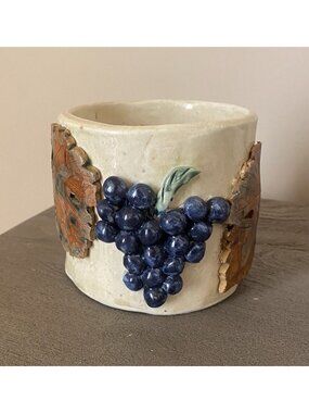Vtg Handmade Silver Oak Cellars Brady Short Wine Canister Grapes Grape Leaves